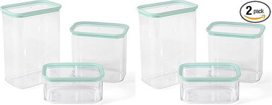 Martha Stewart Langstaff 6 Piece 92 oz, 60 oz, 26 oz Stackable Rectangular Container Set w/Martha Blue Lid (Pack of 2)