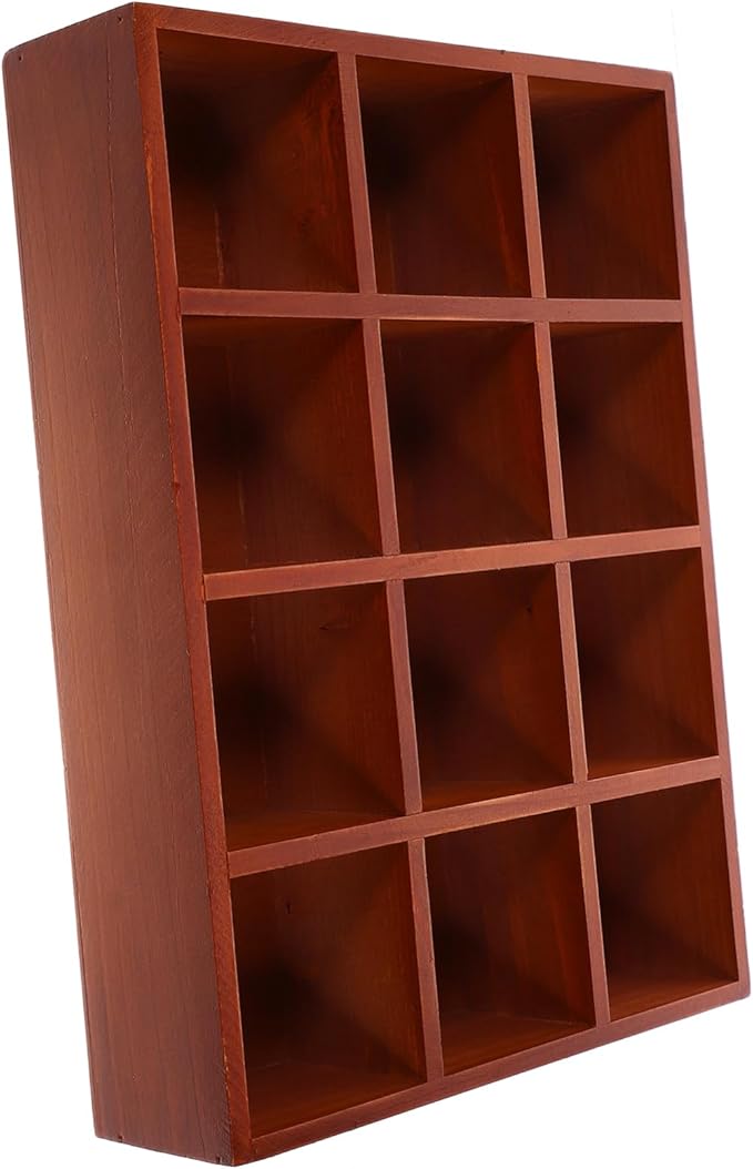 PRETYZOOM Rustic Floating Shelf 12-Compartment Wall Storage Rack 15.5 Inch Wooden Cubby Display Organizer for Home Kitchen Small Item Storage and Decor