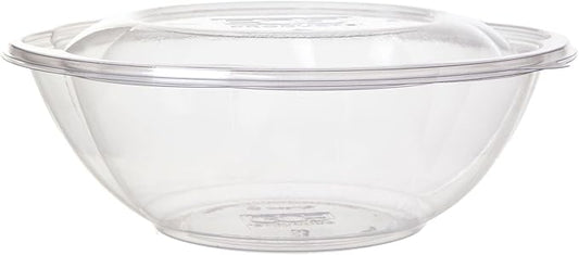 Eco-Products Compostable Clear PLA Plastic 64oz Large Salad Bowl With Lid, Case of 150, Grab 'n' Go Round Cold Takeout Food Containers, Renewable Plant-Based, Disposable, ASTM Compliant, BPI-Certified