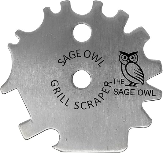 Sage Owl Bristle-Free Stainless Steel BBQ Grill Scraper – Safe Universal Grill Cleaner for Outdoor Grills, Smoker Accessories, Kitchen Gadgets, and Grilling Tools Cooking Stocking Stuffers for Men