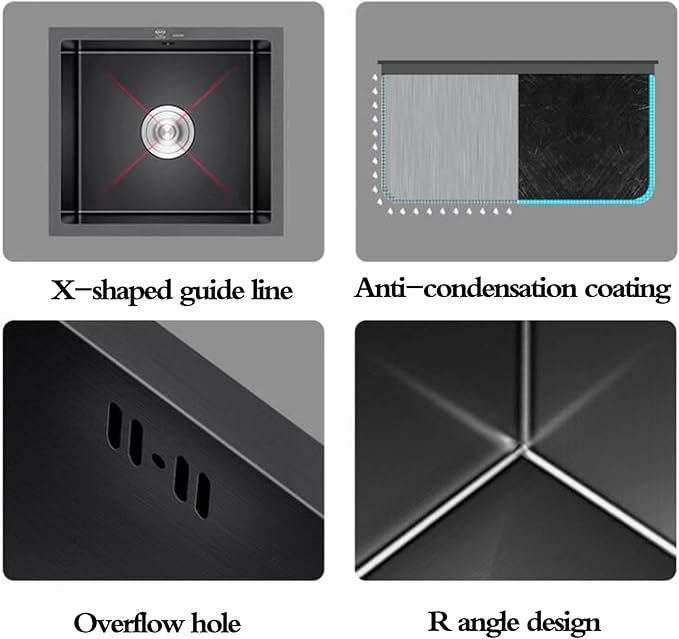Kitchen Under-Counter Stainless Steel Studio Apartment Kitchen Fixture Kitchen Utility RV Mini with Siphon Compact Dish Washing Basins(Black Steel-38X30X21cm