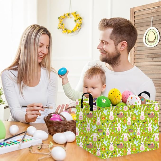 FXOLCSHE Rectangular Easter basket,Easter basket empty,Kids Toy Storage Basket for baby Bedroom,Toy Gift Organizerm,Kids Storage Bin,Gift bin,Kids home Decor(Green egg)