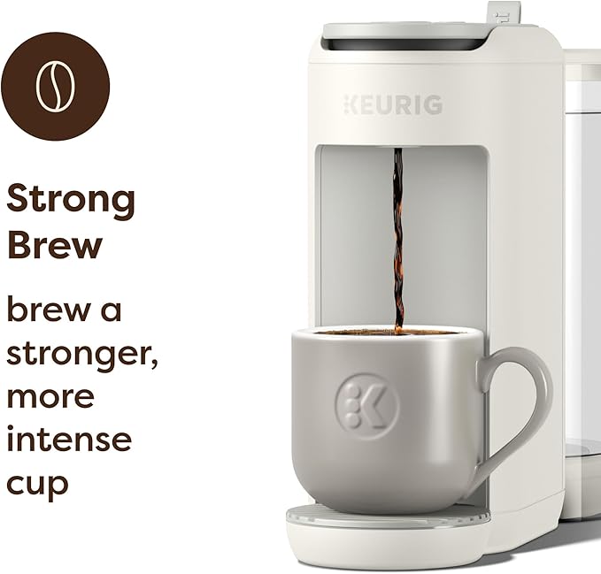 Keurig K-Mini Mate Plus Single-Serve K-Cup Pod Coffee Maker, Compact, 3 Cup Sizes, Brew Over Ice and Strong Button Features, 50 oz Removable Reservoir, Warm Stone