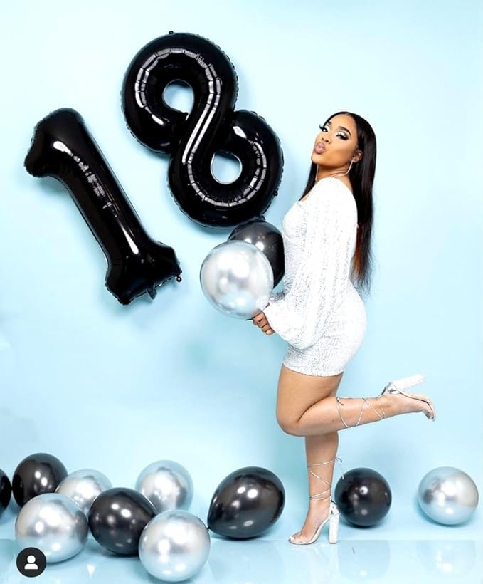 Number 18 Balloon, 18 Balloons for Birthday Party, 40 Inch 81 Number Balloons, Black Digital Balloons for Adult Ceremony Wedding Anniversaries Party