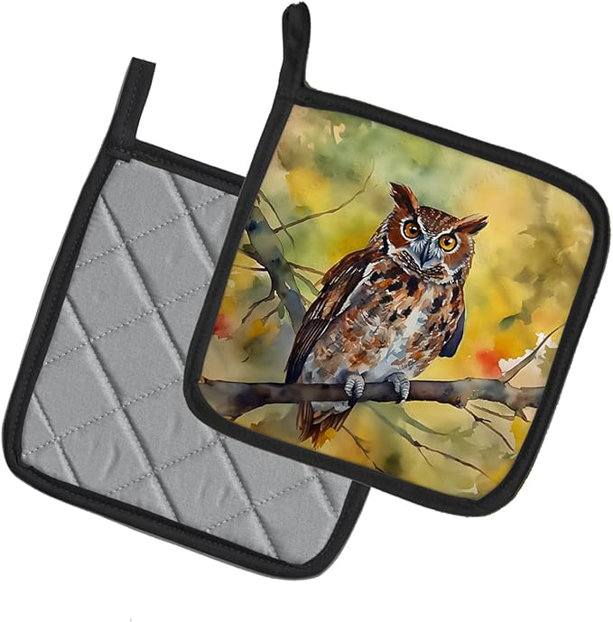 Caroline's Treasures Eastern Screech Owl Pair of Pot Holders Kitchen Heat Resistant Pot Holders Sets Oven Hot Pads for Cooking Baking BBQ, 7 1/2 x 7 1/2