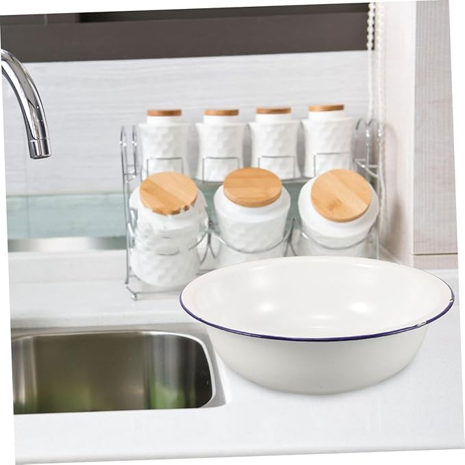 FRCOLOR Enamel Foot Wash Basin 12.59In Vintage Multipurpose Enamelware for Foot Soaking Face Washing Kitchen Bathroom Use