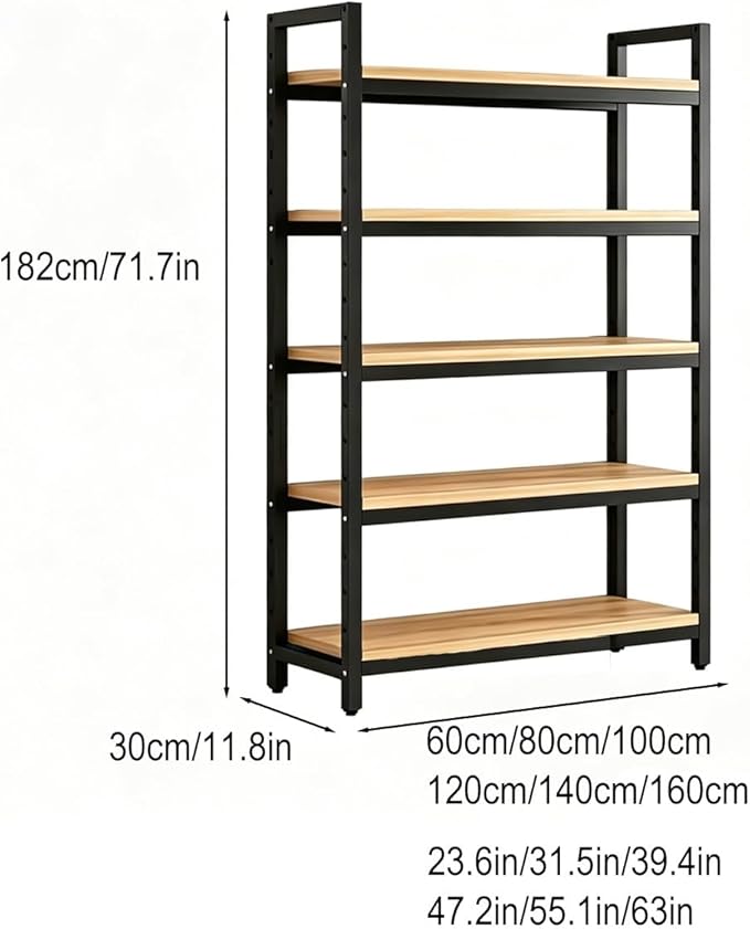 Heavy Duty Metal Gondola Shelving, Reinforced Steel Frame & Sturdy Board, Adjustable Retail Display Rack for Retail, Kitchen & Office Organization(5 Tier 71.7in,140x30cm/55.1x11.8in)