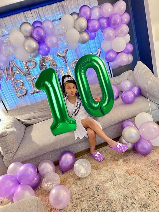 Number Balloons 40 Inch, Big Balloon, Dark Green Number 10 Balloon for 10th 100 Birthday Wedding Anniversaries Game Competition Party Balloons Decorations