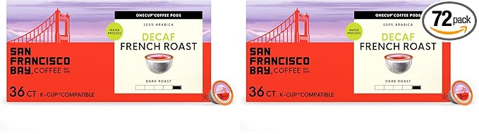 San Francisco Bay Compostable Coffee Pods - DECAF French Roast K Cup Compatible including Keurig 2.0,Dark Roast,Swiss Water Processed,(Pack of 72)