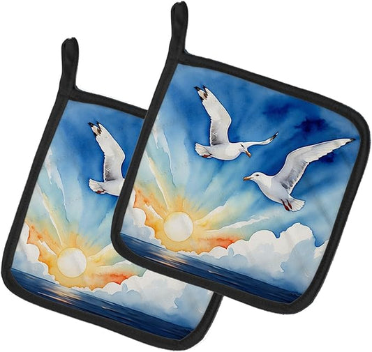Caroline's Treasures Gulls Soaring High Pair of Pot Holders Kitchen Heat Resistant Pot Holders Sets Oven Hot Pads for Cooking Baking BBQ, 7 1/2 x 7 1/2