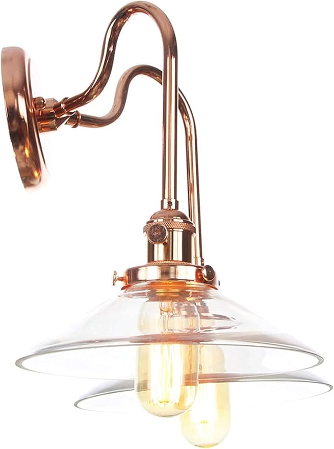 Wall Lamps with Switch, 2-Lights Rose Gold Bathroom Vanity Lights Wall Mounted Lighting Clear Glass Lampshade Wall Sconces(Color:F)