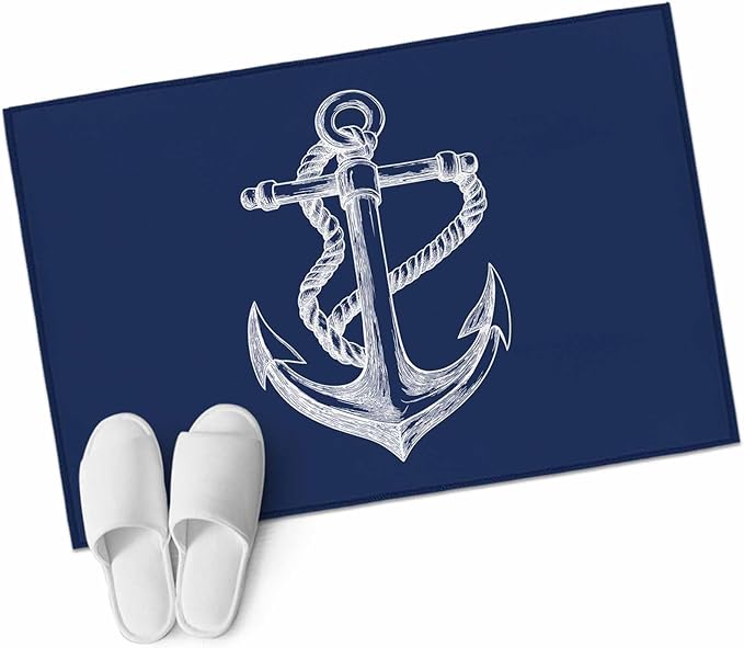 Area Rug 2x3ft, Marine Theme Anchor String Sketch Washable Rugs for Living Room Bedroom, Watercolor Nautical Theme Soft Non-Slip Area Rugs Rectangle Floor Carpet for Dining Room