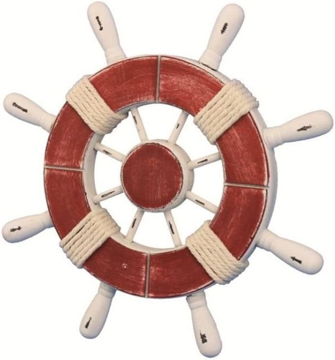 Hampton Nautical Wheel-9-110 Rustic Decorative Ship Wheel, 9", Red/White