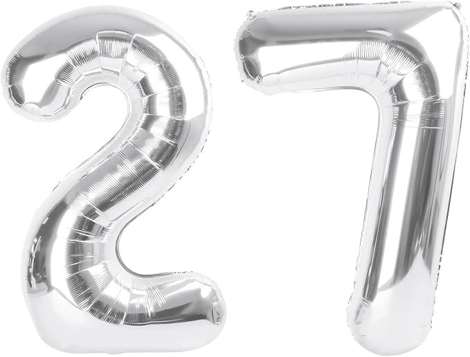 40 Inch Silver 27 Number Balloonss, Big 72 Balloons for Women Men, Birthday Party Decorations for Wedding, Celebration, Graduation, Photo Prop