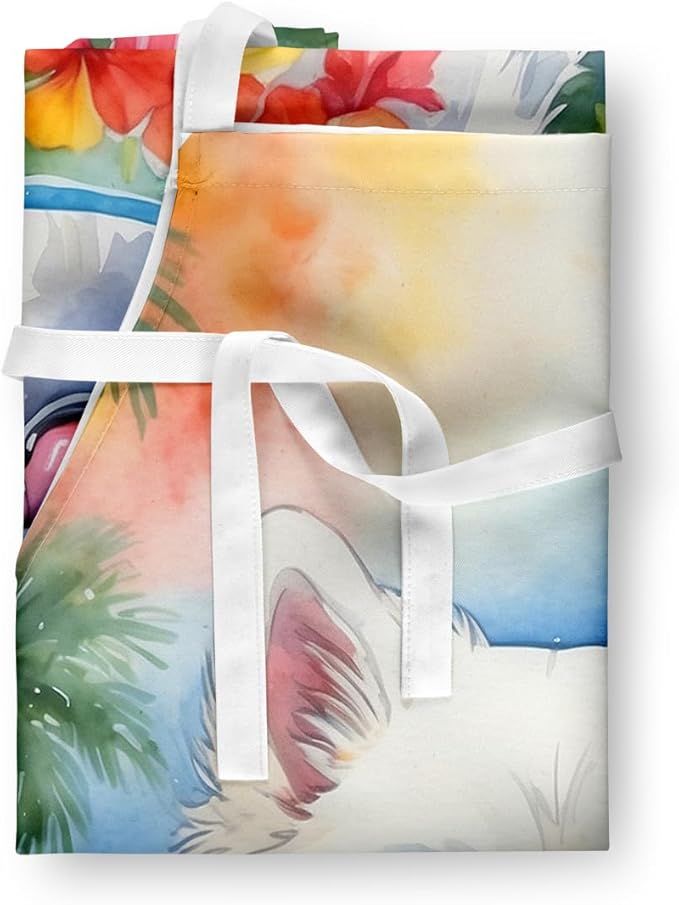 Caroline's Treasures American Eskimo Luau Apron Cooking Kitchen Server Baking Crafts Gardening for Adult Women Men, Unisex, Large, Multicolor