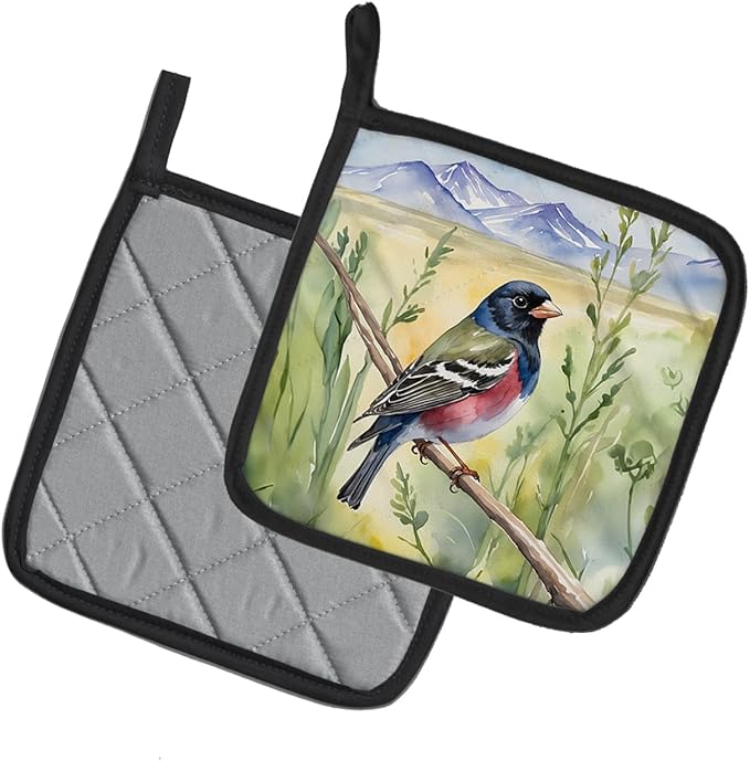Caroline's Treasures Colorado Lark Bunting Pair of Pot Holders Kitchen Heat Resistant Pot Holders Sets Oven Hot Pads for Cooking Baking BBQ, 7 1/2 x 7 1/2