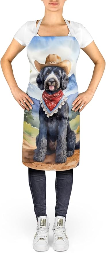 Caroline's Treasures Portuguese Water Dog Cowboy Welcome Apron Cooking Kitchen Server Baking Crafts Gardening for Adult Women Men, Unisex, Large, Multicolor