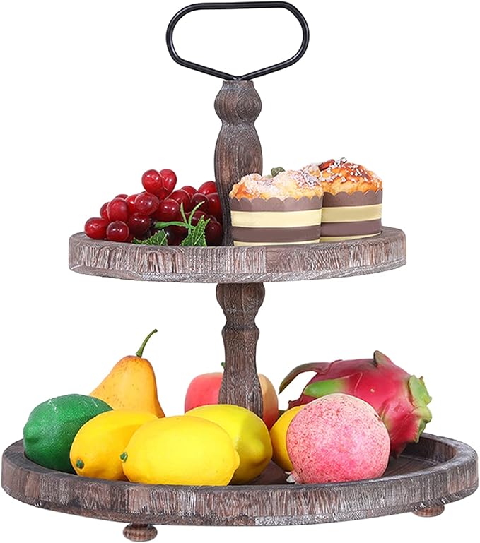 Countertop Fruit and Vegetable Basket Bowl Party Dining Room Table Tea Home Multifunction Decorative Organizer Breakfast for Kitchen Countertop Two Tier Tray Table Centerpieces (Color : 1) (1)