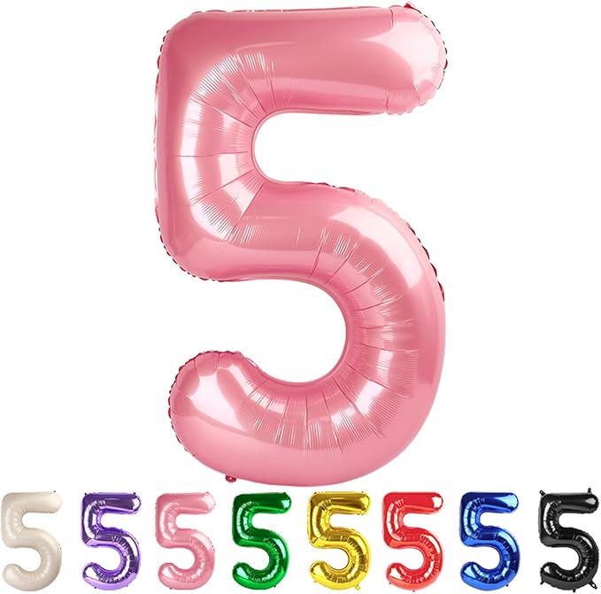 5 Balloon Number Pearl Pink Party Decorations for Girl Boys, 40 In Big Five Balloons for Engagement, Wedding, Celebration Party, Graduations, Photo Shoot