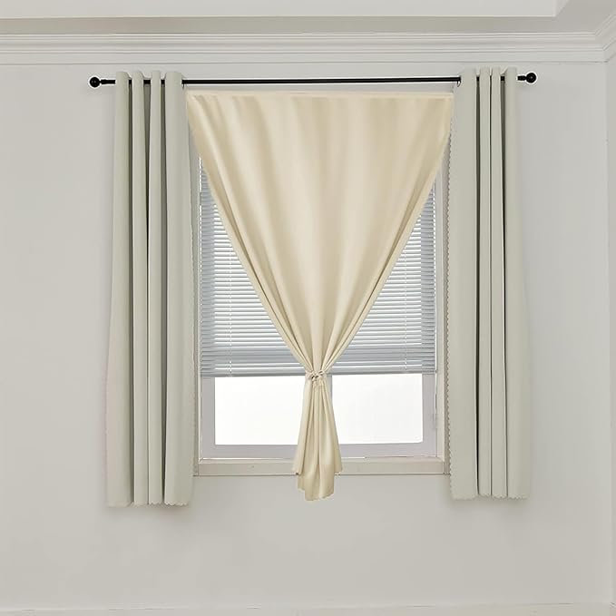 AJAZZ 100% Blackout Stick Curtain Portable Blackout Curtains Adhesive Curtains for Bedroom Living Room No Drilling (Beige, 47" W x 59" L) 1 Panel