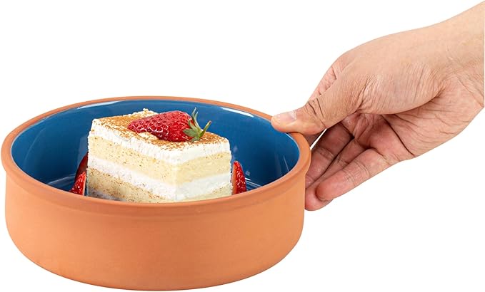 Restaurantware-Terra Tek 34 Ounce Terracotta Cazuelas, 2 Blue Glazed Clay Pots For Cooking - Oven-Ready, Microwavable, Terracotta Serving Pots, Dishwashable, For Cooking And Serving