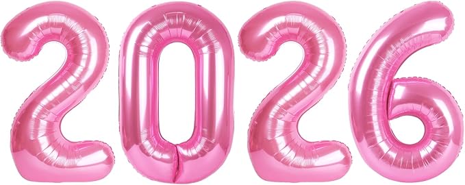 2026 Balloon Numbers - 40 Inch Pink New Years Eve Party Supplies 2026, Nye Decor Party Decorations Happy New Year, New Years Eve Foil Party Balloons, Graduation Party Decorations