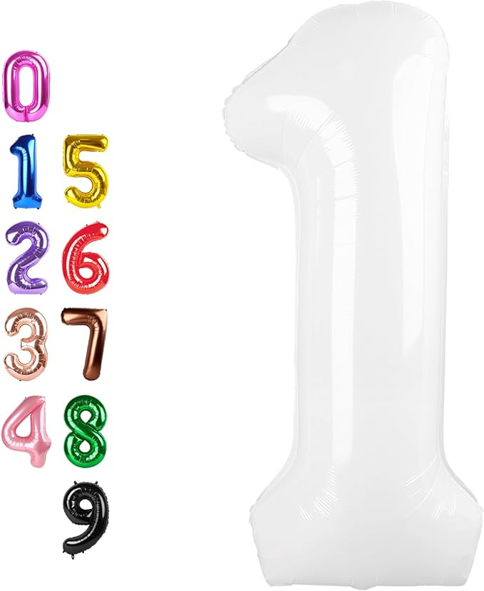1 Balloons Number for First Birthday, Balloon Numbers 40 Inch, 1St White for Baby Shower, Big Baloon for 1 11 12 13 16 18 21 Birthday Wedding Anniversaries Party