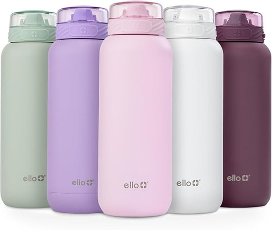 Ello Cooper 22oz Stainless Steel Water Bottle with Straw and Carry Handle, Double Walled and Vacuum Insulated Metal, Leak Proof Locking Lid with Soft Silicone Spout, Reusable, BPA Free, Cashmere Pink