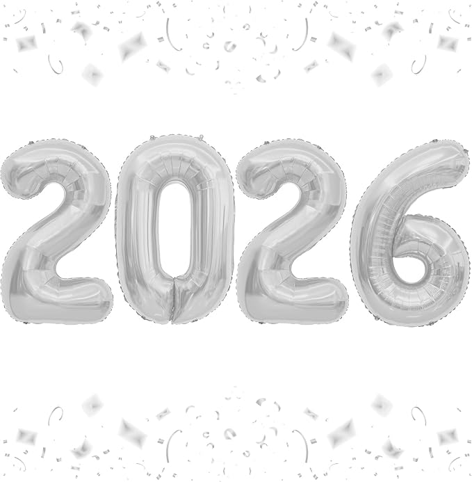 2026 Balloons, 40 Inch 2026 Number Balloons Silver 2026 Balloon Large Foil New Year Balloon Numbers 2026 Mylar Baloons for Birthday Christmas Graduation New Years Eve Party Supplies Decorations