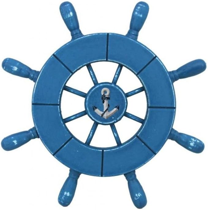 Hampton Nautical Wheel-9-100-anchor Rustic Decorative Ship Wheel with Anchor, 9", Light Blue