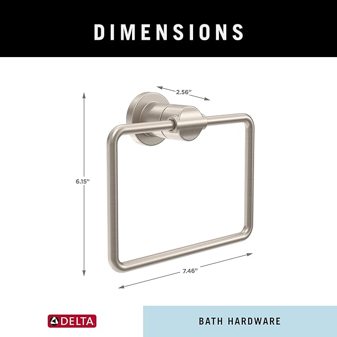 Delta Nicoli (1-Pack) Hand Towel Holder SpotShield Brushed Nickel Towel Racks for Bathroom Wall Square Towel Ring Holder for Bath Towel Hanger for Kitchen, Bathroom Accessories NIC46-DN