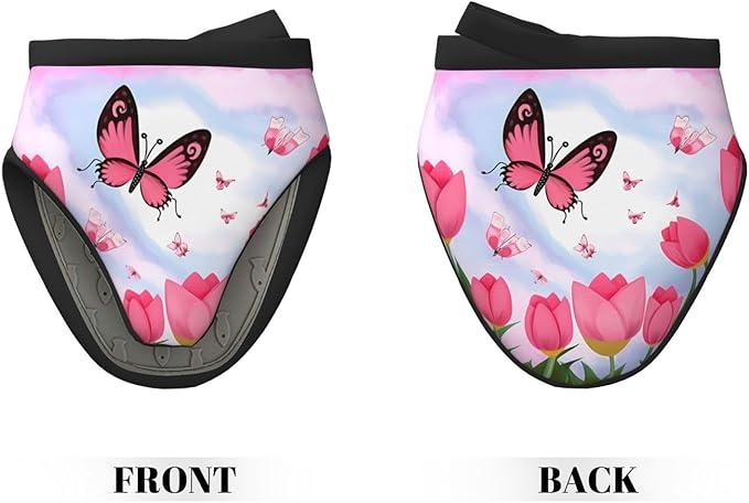 1 Pcs Mini Silicone Oven Mitts Mother's Day Tulips Heat Resistant Grill Gloves with Hanging Loop, Pink Butterflies Little Kitchen Mittens for Cooking Baking BBQ