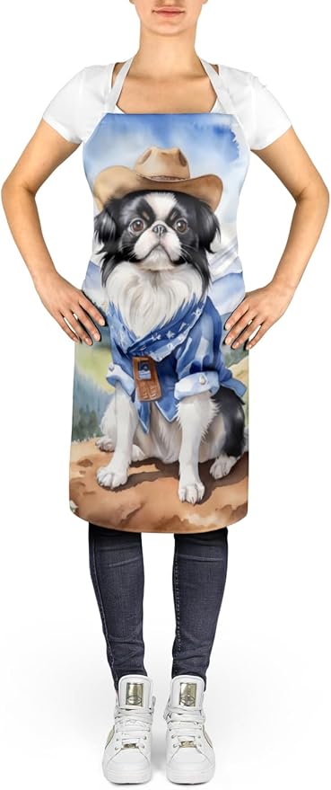 Caroline's Treasures Japanese Chin Cowboy Welcome Apron Cooking Kitchen Server Baking Crafts Gardening for Adult Women Men, Unisex, Large, Multicolor