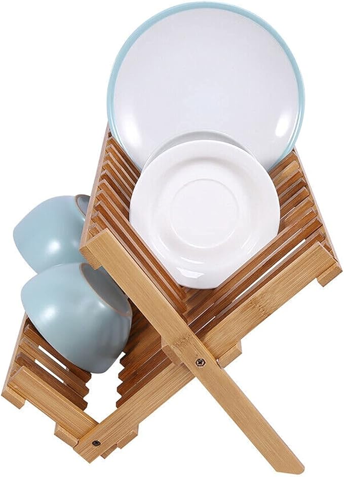 2 Tier Folding Dish Drainer Rack Storage Plate Holder Kitchen Sink Stand Wooden