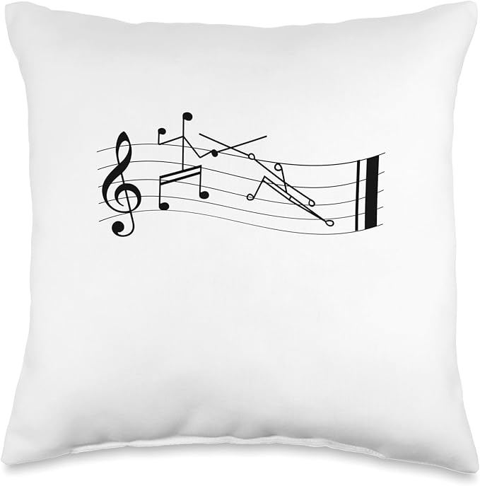 Funny Sheet Music Stick-Figure Music Notes En-Garde whte Throw Pillow