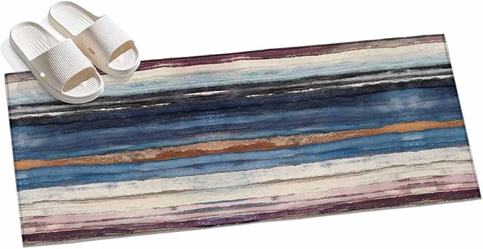 Runner Rug for Bedroom Hallway, Modern Gradient Striped Art Kitchen Runner Rugs Area Rug 2x6ft, Retro Abstract Rustic Texture Washable Soft Floor Carpet for Entryway Stair