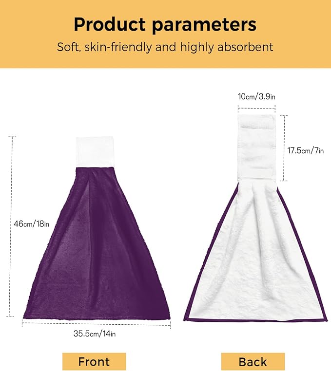 Alandar Home Kitchen Tie Towel Set of 1, Modern Dark Purple Absorbent Soft Hand Towels for Bathroom Hanging Towels, Minimalist Style Fast Drying Cleaning Cloth with Loop