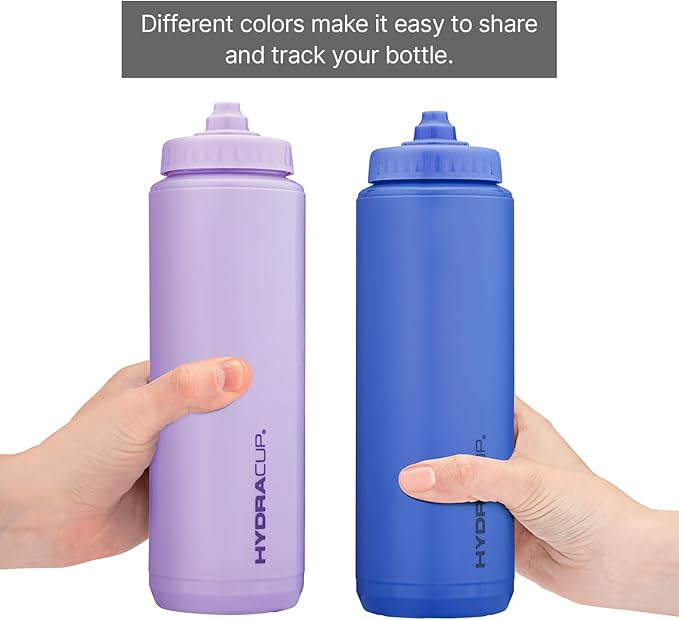 Hydra Cup Sport 4 Pack 32 oz Squeeze Water Bottles, Sports Water Bottle Pack with Fast Flow Valve, BPA-Free Squirt Water Bottles (Bright Colors)