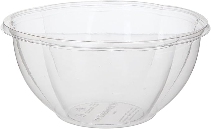 ECO PRODUCTS Compostable Clear PLA Plastic 32oz Salad Bowl No Lid, Case of 300, Disposable Round To Go Cold Food Containers, Lids Sold Separately, Renewable PLA Material Made from Plants, ASTM, BPI
