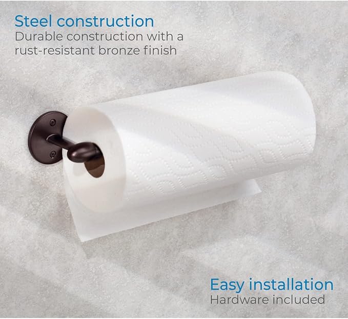 iDesign Orbinni Wall Mounted Metal Paper Towel Holder, Roll Organizer for Kitchen, Bathroom, Craft Room, Set of 1, Bronze (Pack of 2)