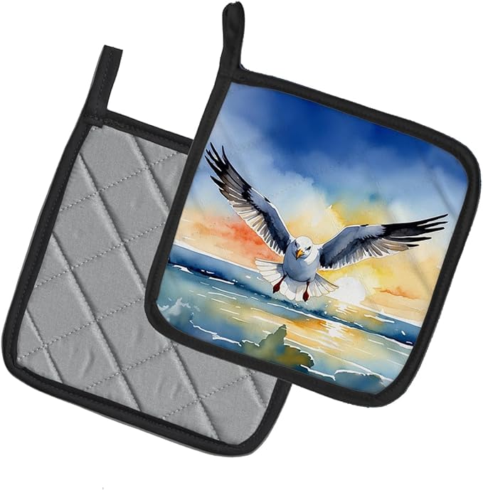Caroline's Treasures Gull Flying Low Pair of Pot Holders Kitchen Heat Resistant Pot Holders Sets Oven Hot Pads for Cooking Baking BBQ, 7 1/2 x 7 1/2