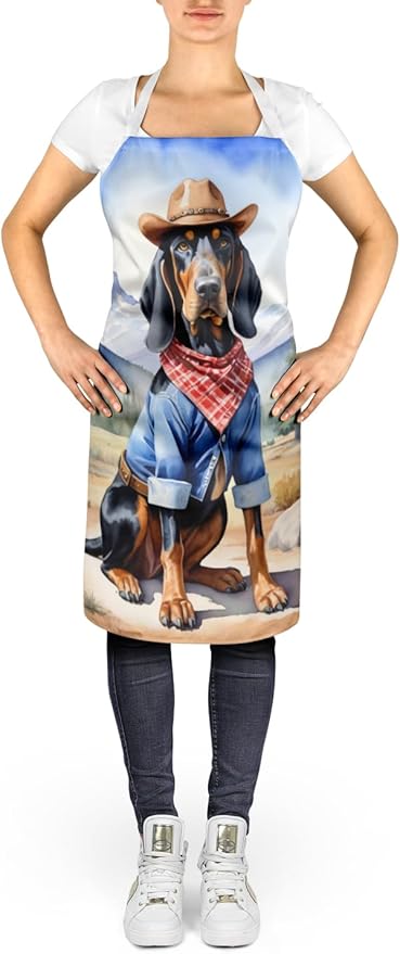 Caroline's Treasures Black and Tan Coonhound Cowboy Welcome Apron Cooking Kitchen Server Baking Crafts Gardening for Adult Women Men, Unisex, Large, Multicolor