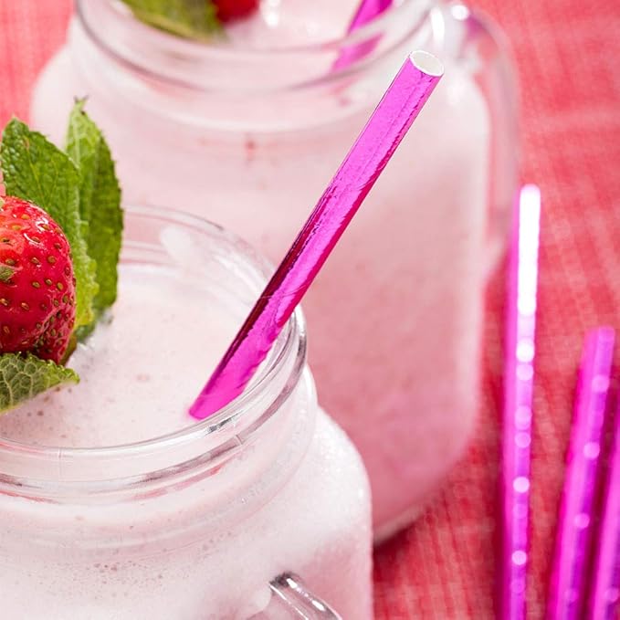 Restaurantware DurablePaper Straws Paper Drinking Straws - Metallic Magenta - For Holidays Birthdays Weddings Showers or Everyday - 7.8" - 100ct Box