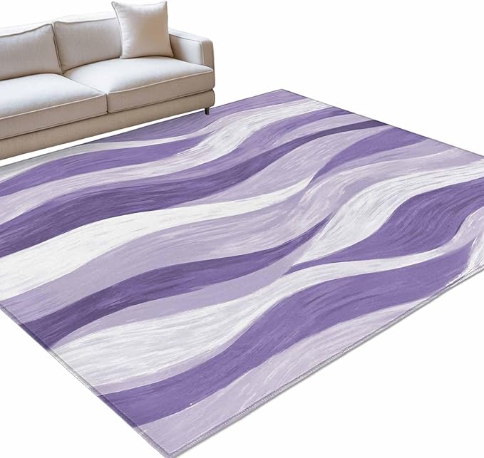 Area Rug 3x5ft, Abstract Lavender Purple White Water Ripples Washable Rugs for Living Room Bedroom, Modern Art Soft Non-Slip Area Rugs Rectangle Floor Carpet for Dining Room