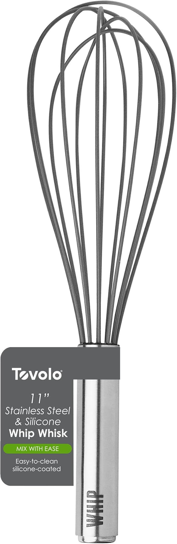 Tovolo Balloon Whisk 11 in Whip Whisk for Cooking Blending Mixing Stirring Whipping Beating, Dishwasher Safe Silicone Coated Wire Handheld Large Heavy Duty Multi Function Whip Whisking, Charcoal Gray