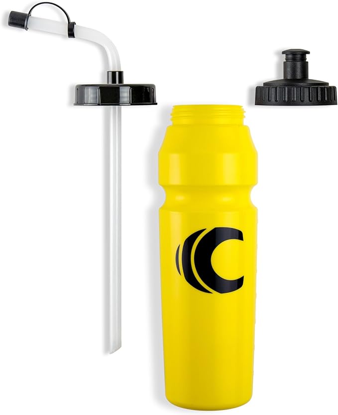 Cannon Sports 1 Liter Sports Water Bottle, BPA-Free, 34 Oz Capacity, Large Mouth, 2 lids (Straw and Squeeze), Great For Helmet Sports Such As Hockey, Lacrosse, Football, Boxing (Yellow)
