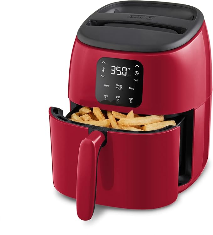 Dash Tasti-Crisp™ Digital Air Fryer – 2.6 Quart Small Compact Mini Air Fryer for French Fries, Nuggets & More, 1-2 People, Auto Shut Off, Adjustable Temp, Dishwasher Safe Parts - Red