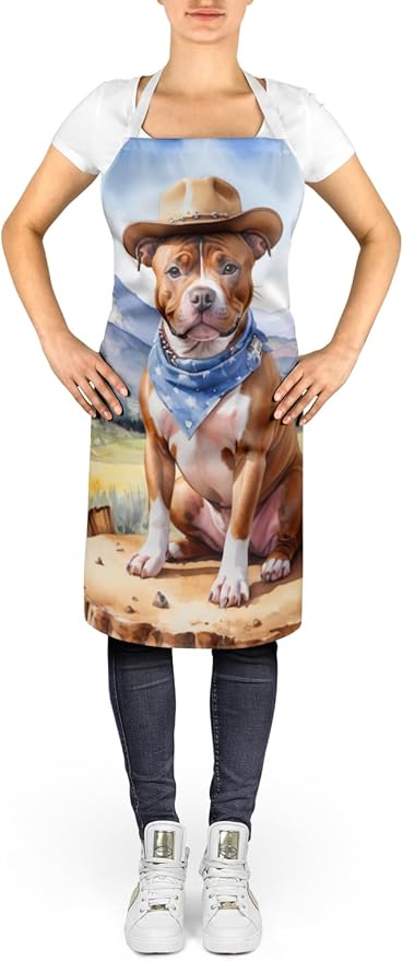 Caroline's Treasures Staffordshire Bull Terrier Cowboy Welcome Apron Cooking Kitchen Server Baking Crafts Gardening for Adult Women Men, Unisex, Large, Multicolor