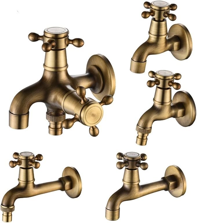LESANGBAIHUODIAN Wall Mounted Faucet Brass Single Cold Sink Tap Vintage Water Tap Fit for Bathroom Washing Machine Sink Mop Pool Outdoor Garden (Color : Washing Machine L)