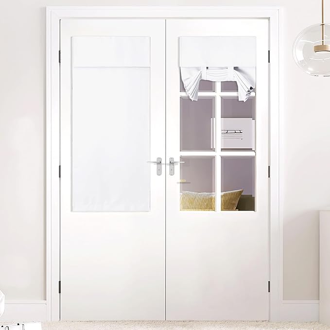 NICETOWN Pure White Room Darkening Curtains for Bathroom, Full Privacy Assured Blinds Thermal Insulated Door Shades for Small Windows French Door Sidelight Kitchen, W26 x L50 inch, 1 Panel